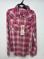 New Women’s Cumberland Pink Plaid Long Sleeve Pearl Snap Large GG-69