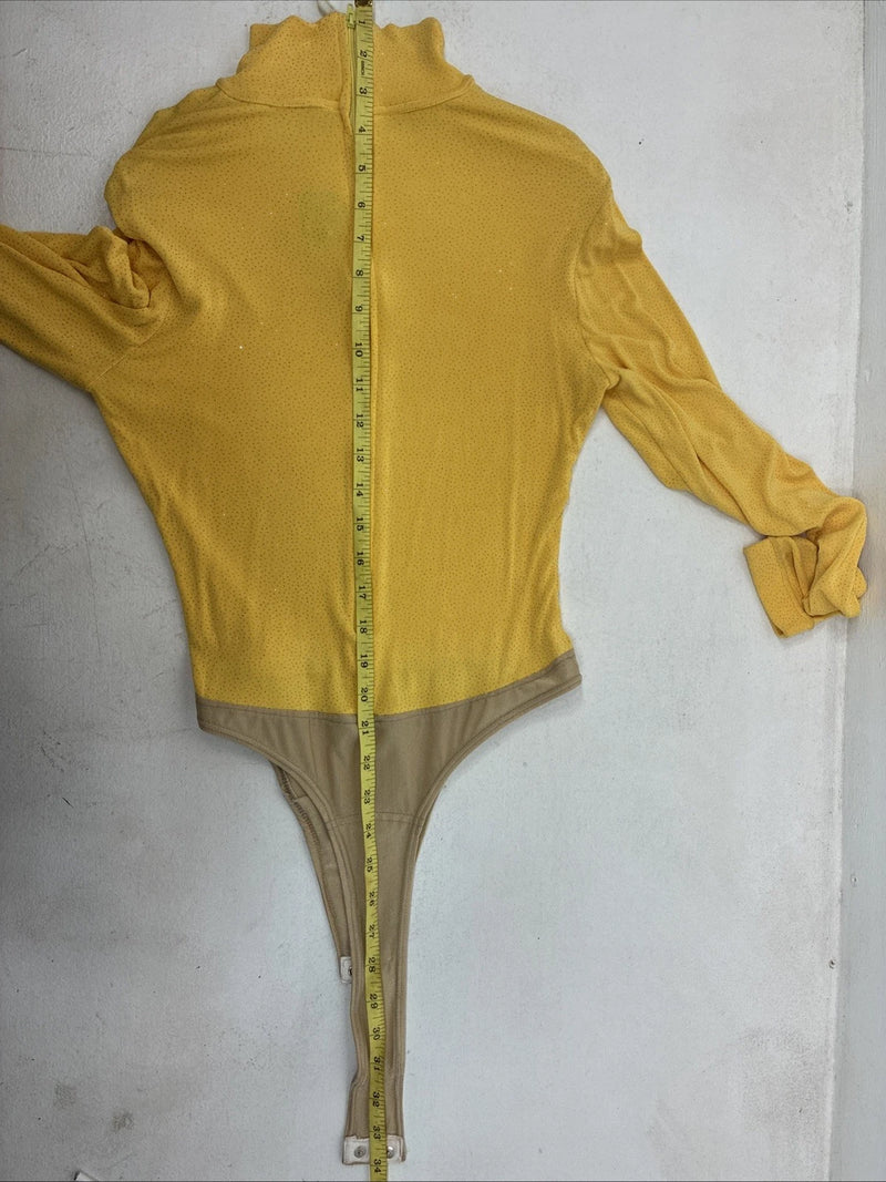 New Dressed To Win Yellow Half Zip Long Sleeve Showing Bodysuit Medium TT-43