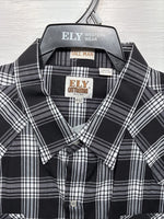 New Men’s ELY Cattleman Black White Flannel Short Sleeve Pearl Snap 4XL E-78