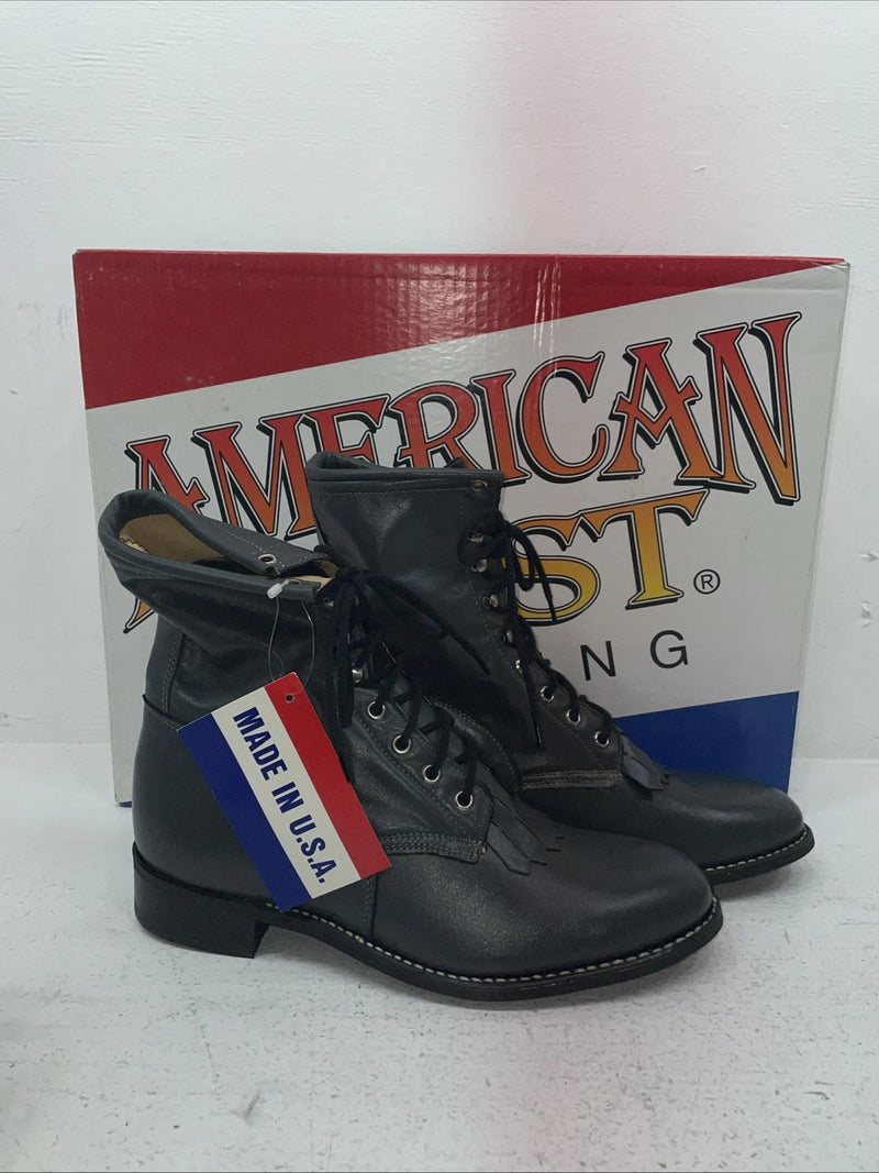 New Men’s Gray Lace Up American West Cowboy Boots. 6999 9.5 9 1/2 E W. 5-16