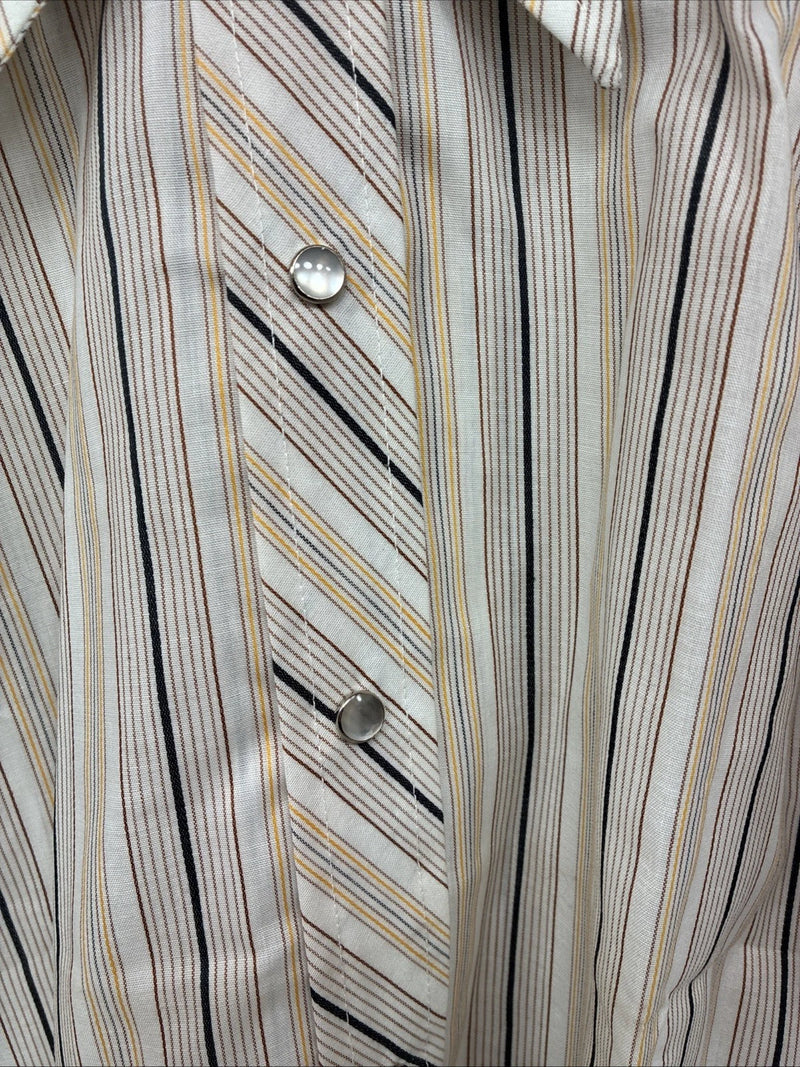 New Women’s Ranch Tan Stripe Long Sleeve Pearl Snap Size 34 MM-4