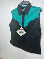 New Women’s Cumberland Black Blue Sleeveless Pearl Snap Small TT-138