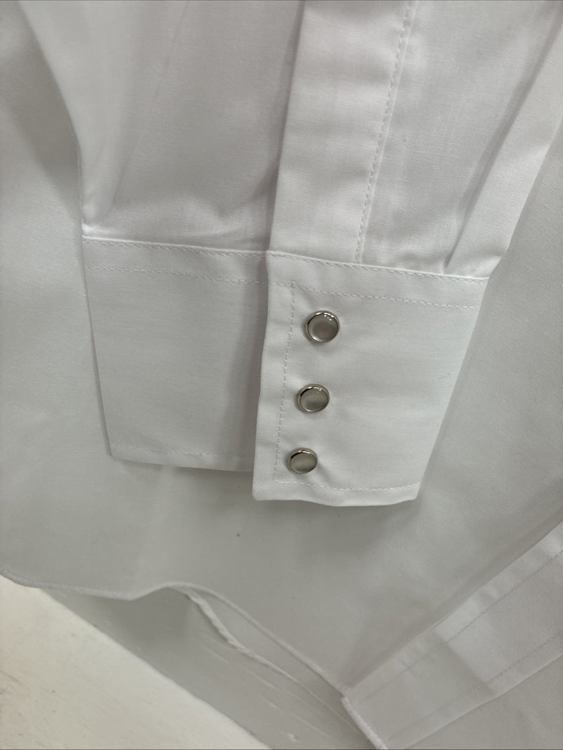 New Men’s ELY Cattleman White Blue Embroidered Long Sleeve Pearl Snap XL J-40