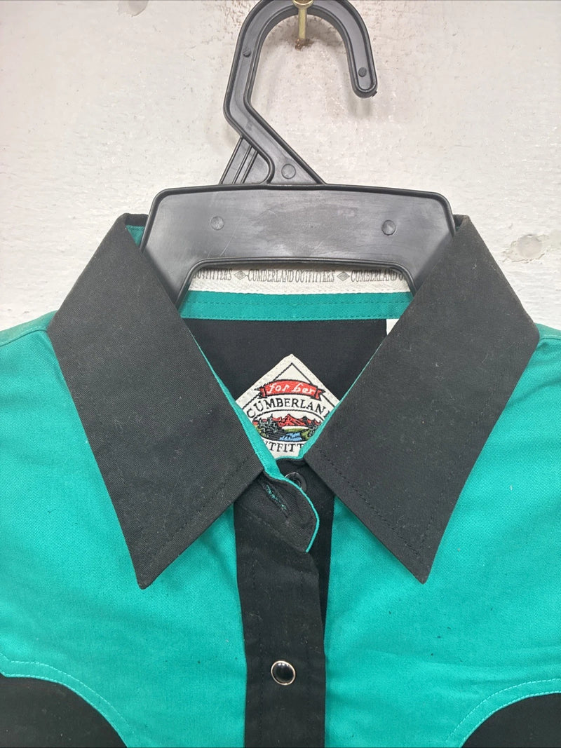 New Women’s Cumberland Black Blue Sleeveless Pearl Snap Small TT-138