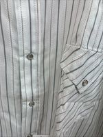 New Men’s ELY Cattleman White Stripped Short Sleeve Pearl Snap 18.5 2XL E-49