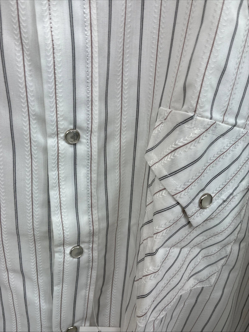 New Men’s ELY Cattleman White Stripped Short Sleeve Pearl Snap 18.5 2XL E-49