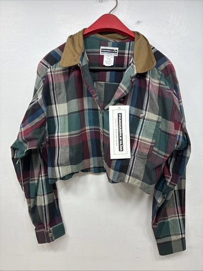 New Women’s Panhandle Slim Plaid Long Sleeve Button Up Crop Top XL MM-115
