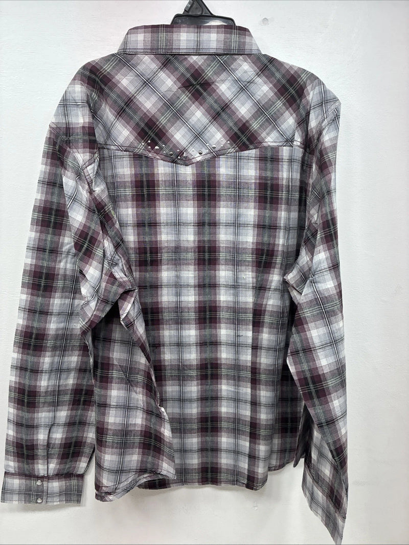 New Women’s Cumberland Purple Plaid Long Sleeve Pearl Snap 3XL GG-33