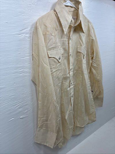 New Men’s Stockman Yellow Designed Long Sleeve Pearl Snap 15 Medium M-97