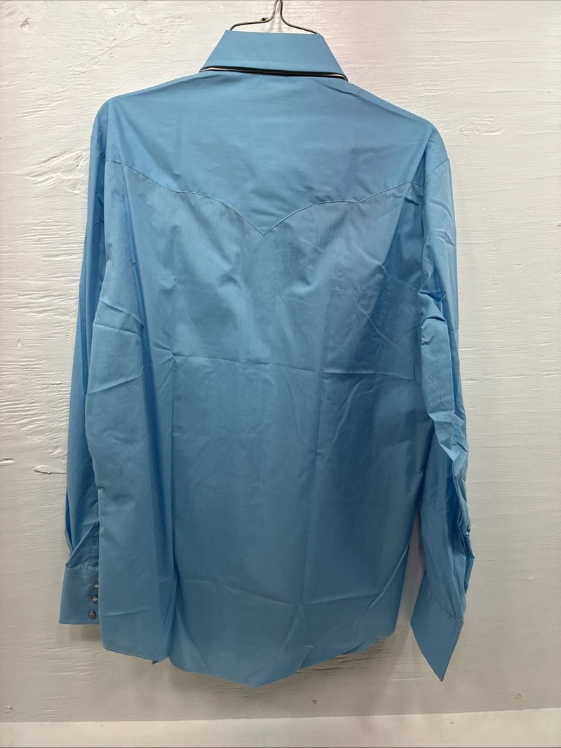 New Men’s Champion Western Blue Embroidered Long Sleeve Pearl Snap 16 Large Q-90