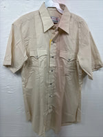 New Men’s H Bar C Tan Simple Short Sleeve Pearl Snap 16 Large O-32