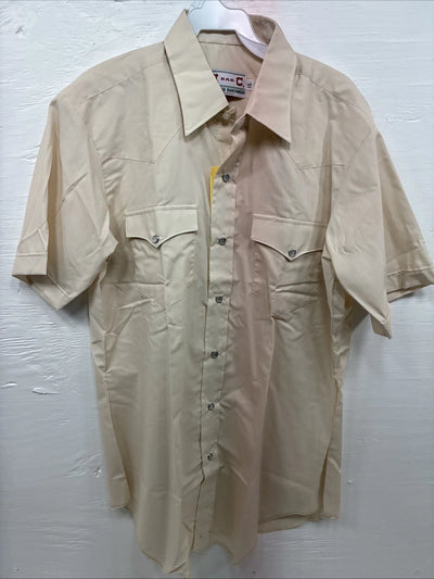 New Men’s H Bar C Tan Simple Short Sleeve Pearl Snap 16 Large O-32