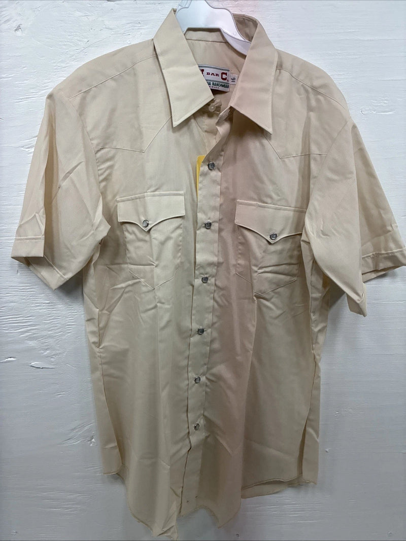 New Men’s H Bar C Tan Simple Short Sleeve Pearl Snap 16 Large O-32