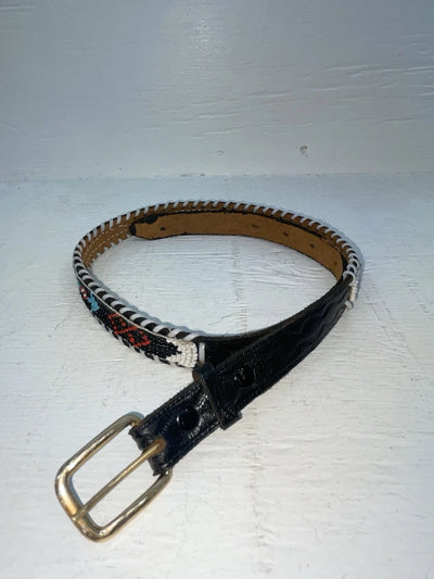 New Black Genuine Leather Beaded 28” Belt NN-34