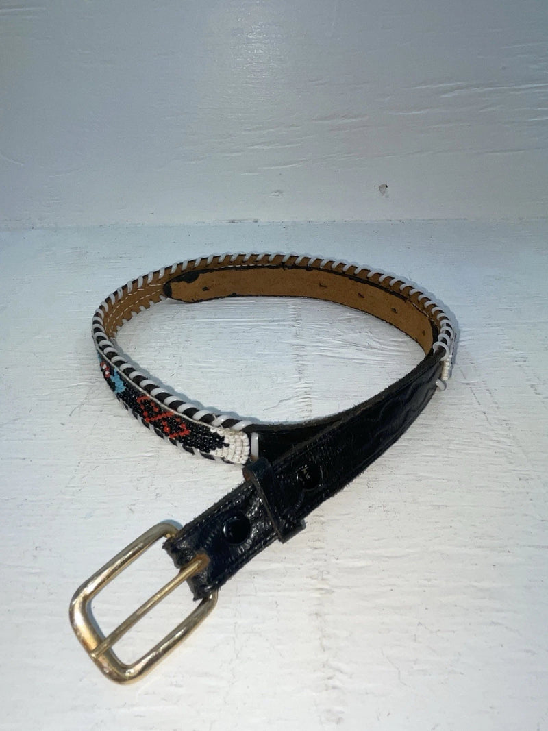 New Black Genuine Leather Beaded 28” Belt NN-34