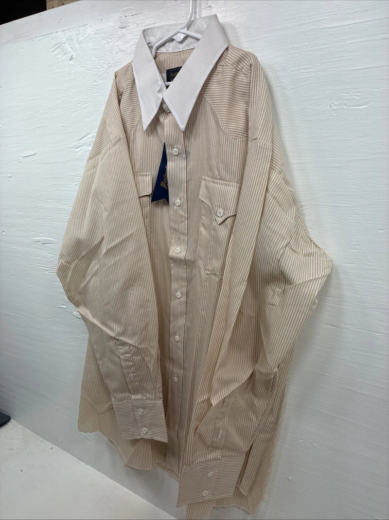 New Men’s Panhandle Slim Tan Stripe Long Sleeve Button Up Medium M-38