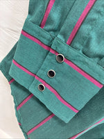 New Men’s ELY Cattleman Green Pink Stripe Long Sleeve Pearl Snap 16.5 Large Q-81