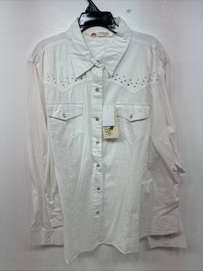 New Women’s Cumberland White Gem Long Sleeve Pearl Snap 2XL LL-82