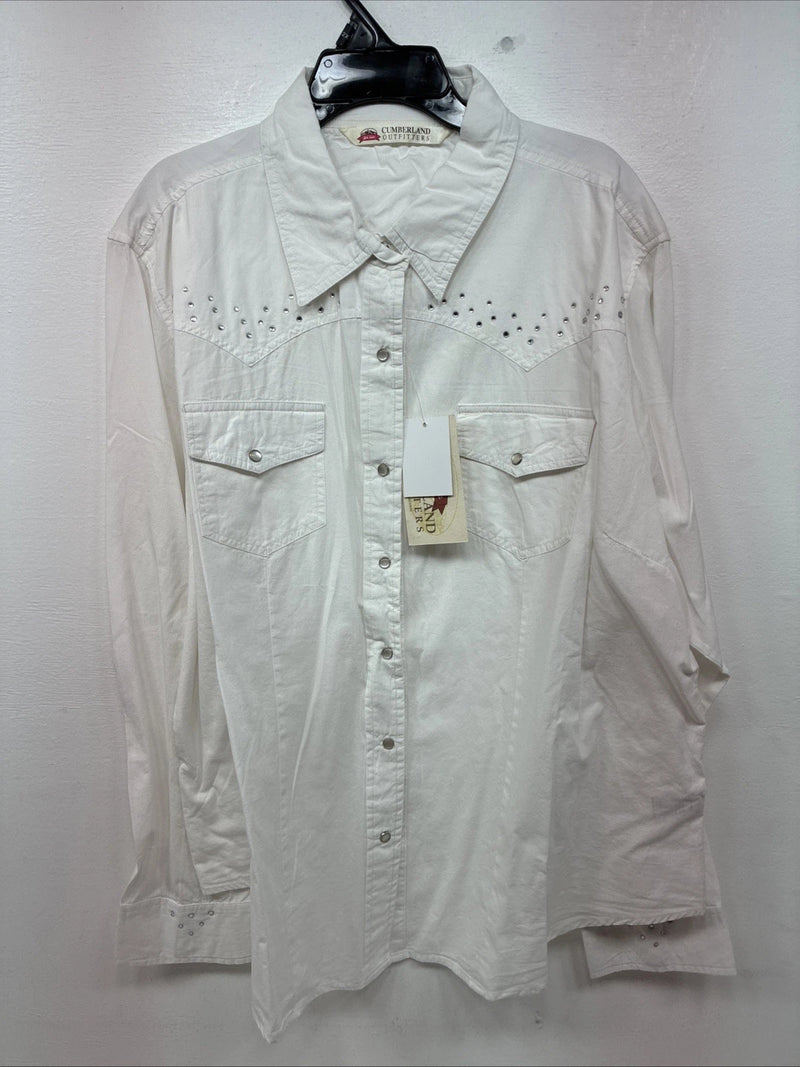 New Women’s Cumberland White Gem Long Sleeve Pearl Snap 2XL LL-82