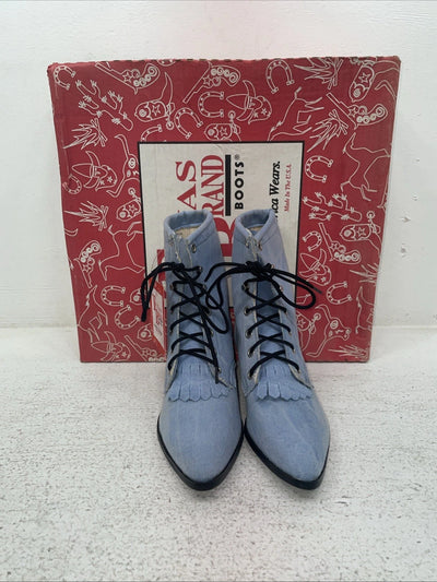 New Kids Blue Lace Up Texas Brand Cowboy Boots. P C 9169161 2.5 2 1/2 D. 23-159
