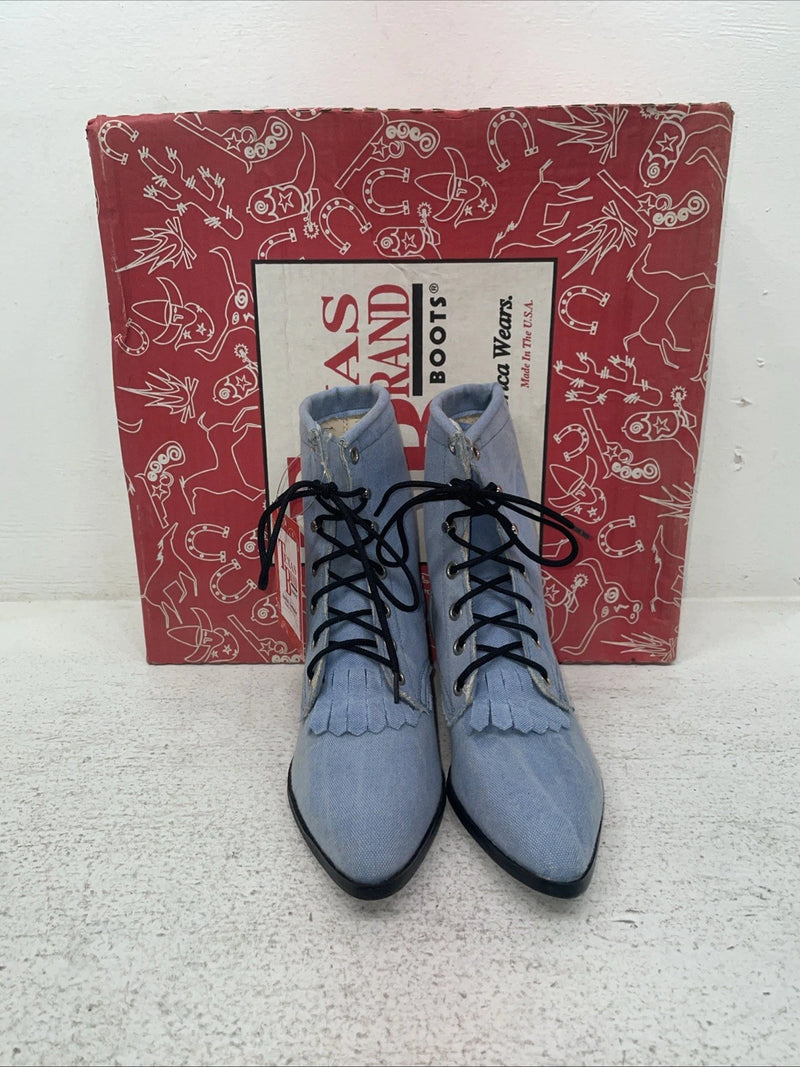 New Kids Blue Lace Up Texas Brand Cowboy Boots. P C 9169161 2.5 2 1/2 D. 23-159