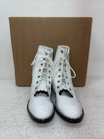 New Kids White Lace Up Bronco Cowboy Boots. C 1337 13 D. 23-55