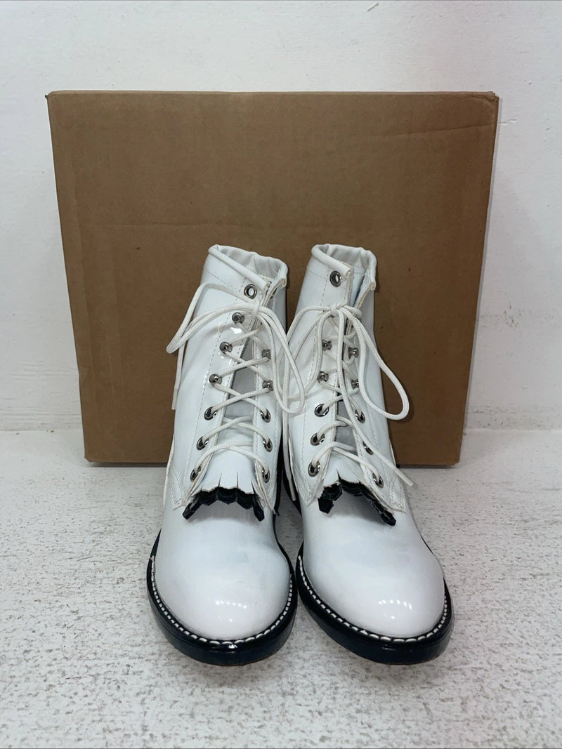 New Kids White Lace Up Bronco Cowboy Boots. C 1337 13 D. 23-55