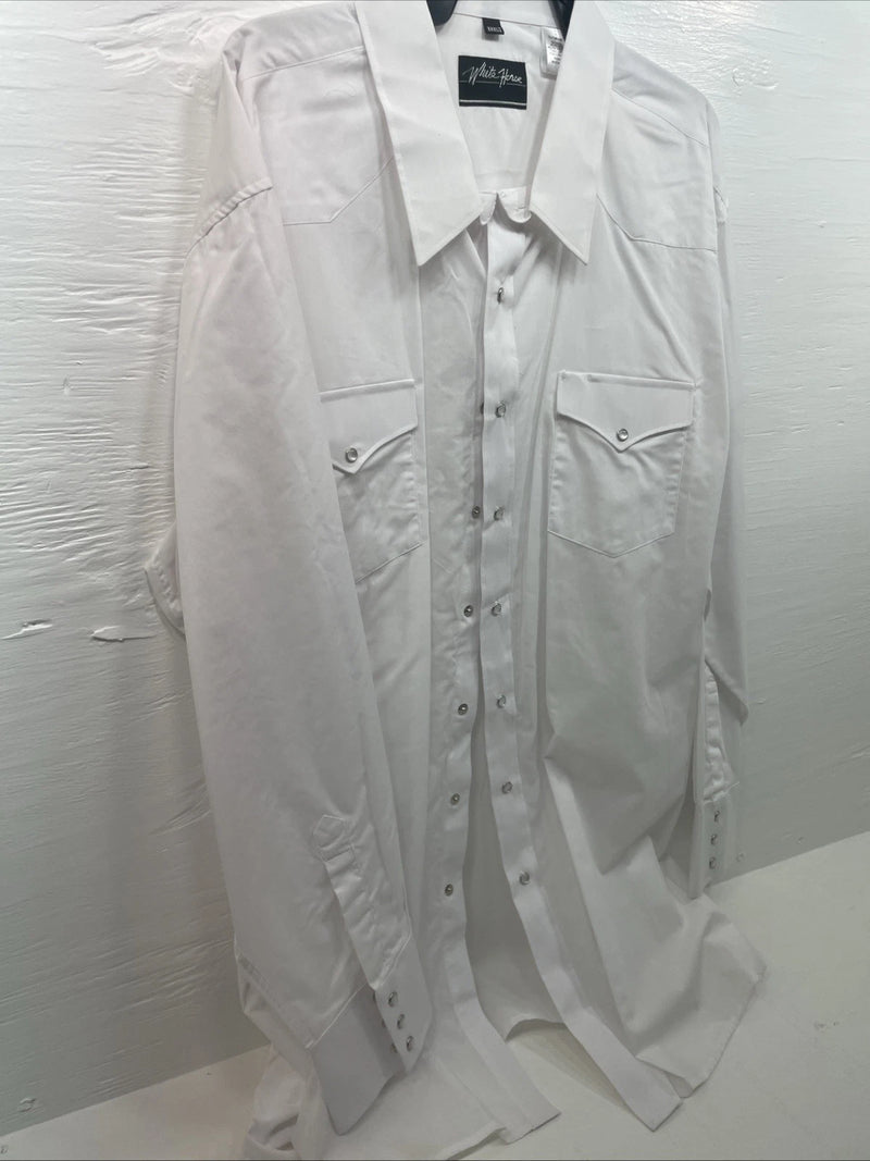 New Men’s White Horse White Long Sleeve Pearl Snap 3XL E-19