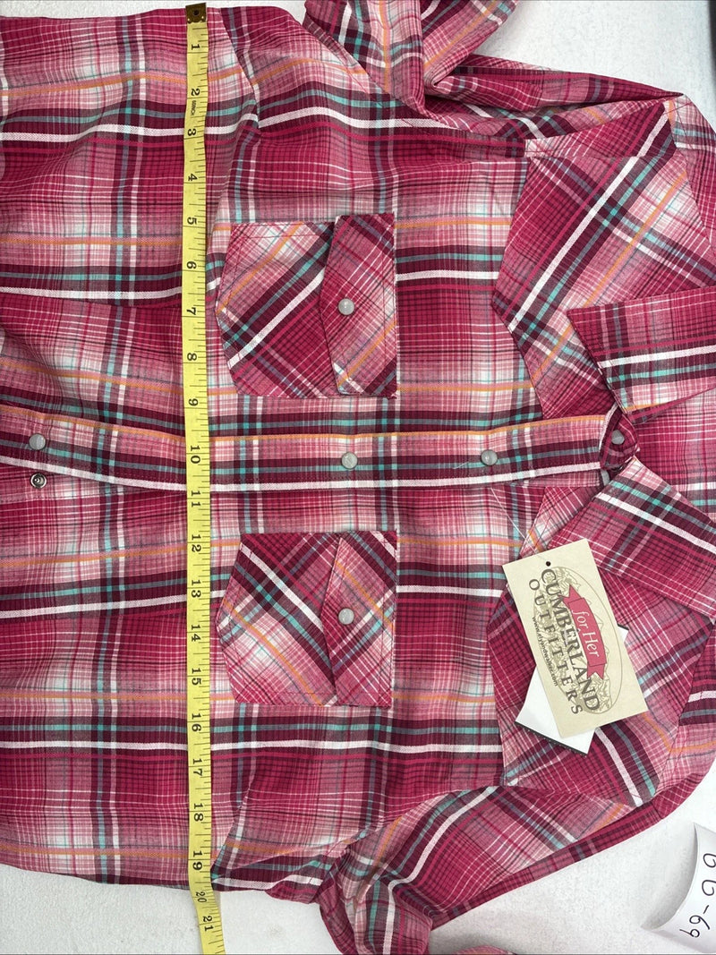 New Women’s Cumberland Pink Plaid Long Sleeve Pearl Snap Large GG-69