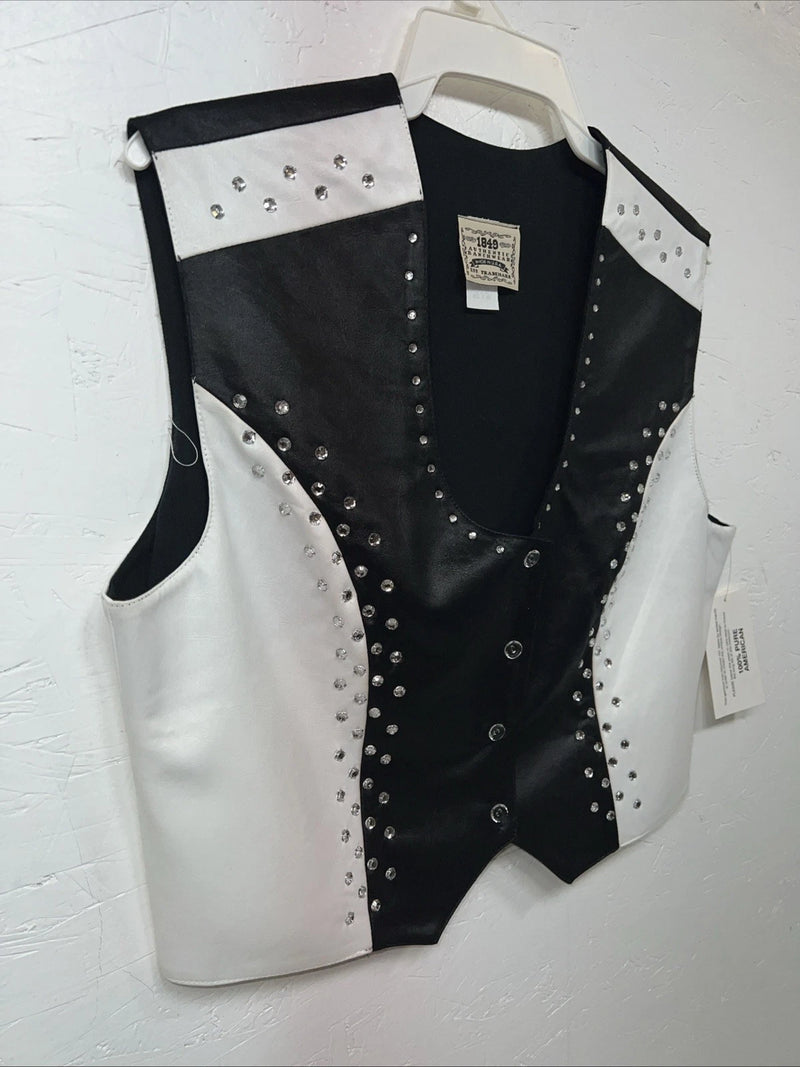 New Women’s 1849 Authentic Ranchwear Black White Western Vest XL #2929 UU-35