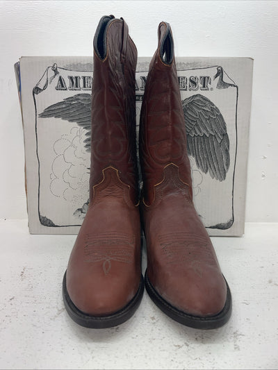 New Men’s Brown American West Cowboy Boots. 68373 11 E W. 8-99