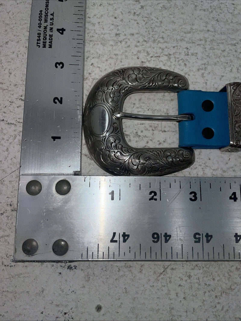 New Blue Genuine Leather Silver Bling XL Belt #N3431617 Z-30
