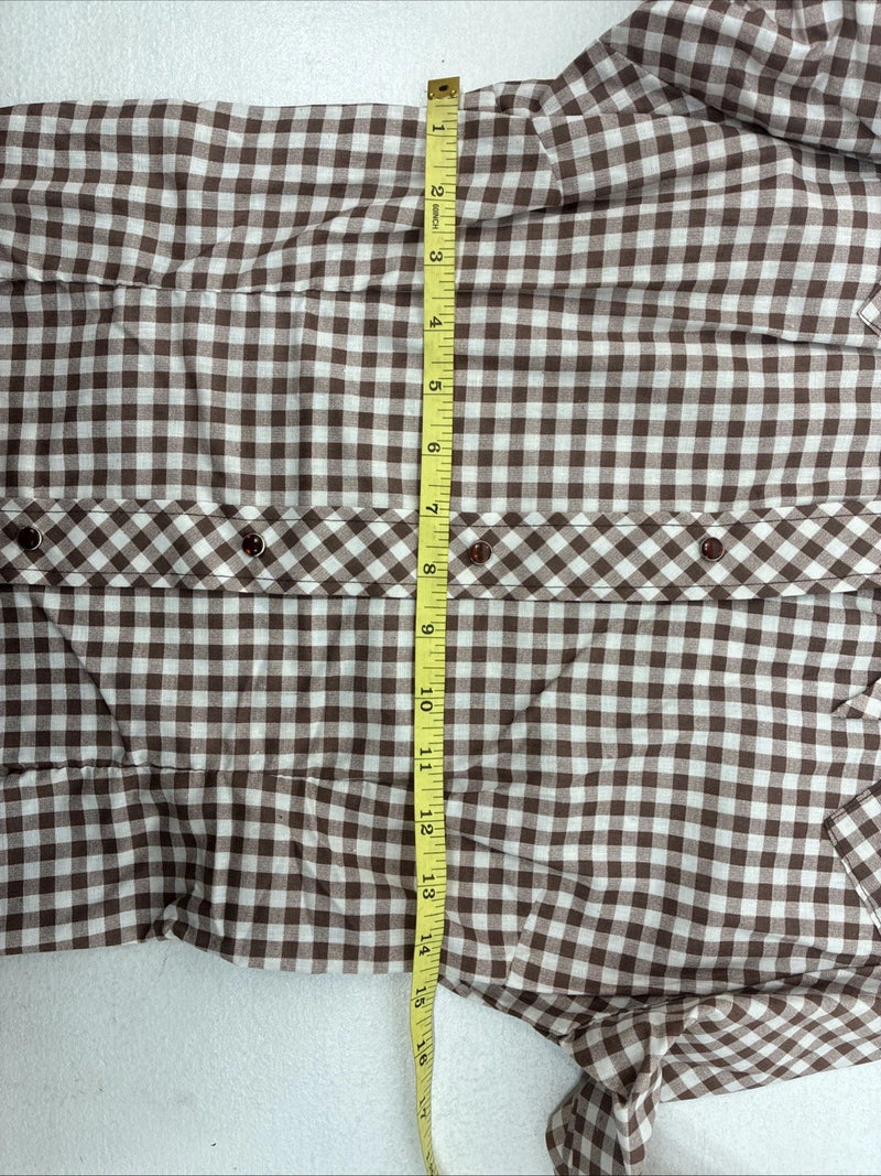 New Women’s Karman Brown Checkered Long Sleeve Pearl Snap Size 30 LL-54