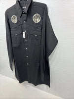 New Men’s White Horse Black Embroidered Long Sleeve Pearl Snap Large V-33
