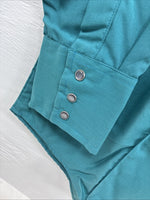 New Men’s ELY Cattleman Teal Simple Long Sleeve Pearl Snap Medium J-92