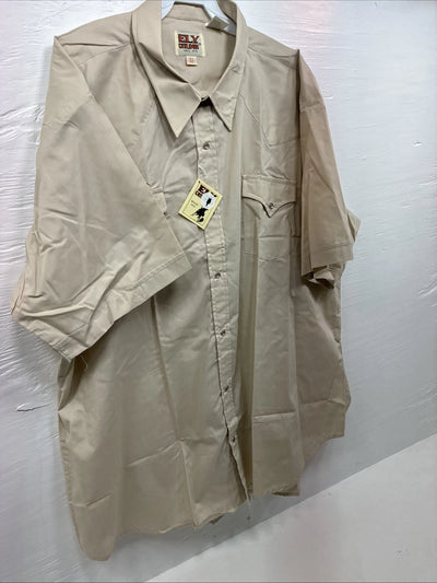 New Men’s ELY Cattleman Tan Short Sleeve Pearl Snap 18.5  2XL H-69