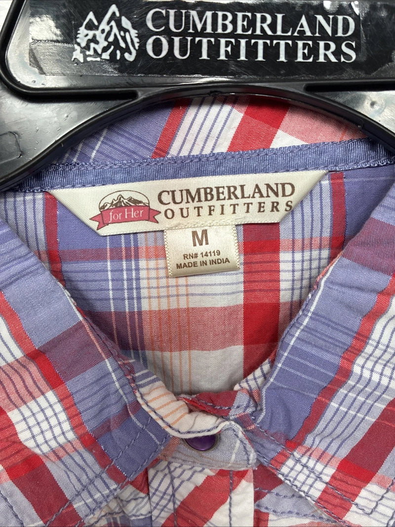 New Women’s Cumberland Pink Purple Plaid Long Sleeve Pearl Snap Medium LL-47