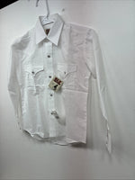 New Boys ELY Cattleman Cattleman White Long Sleeve Pearl Snap Size 10 DD-95