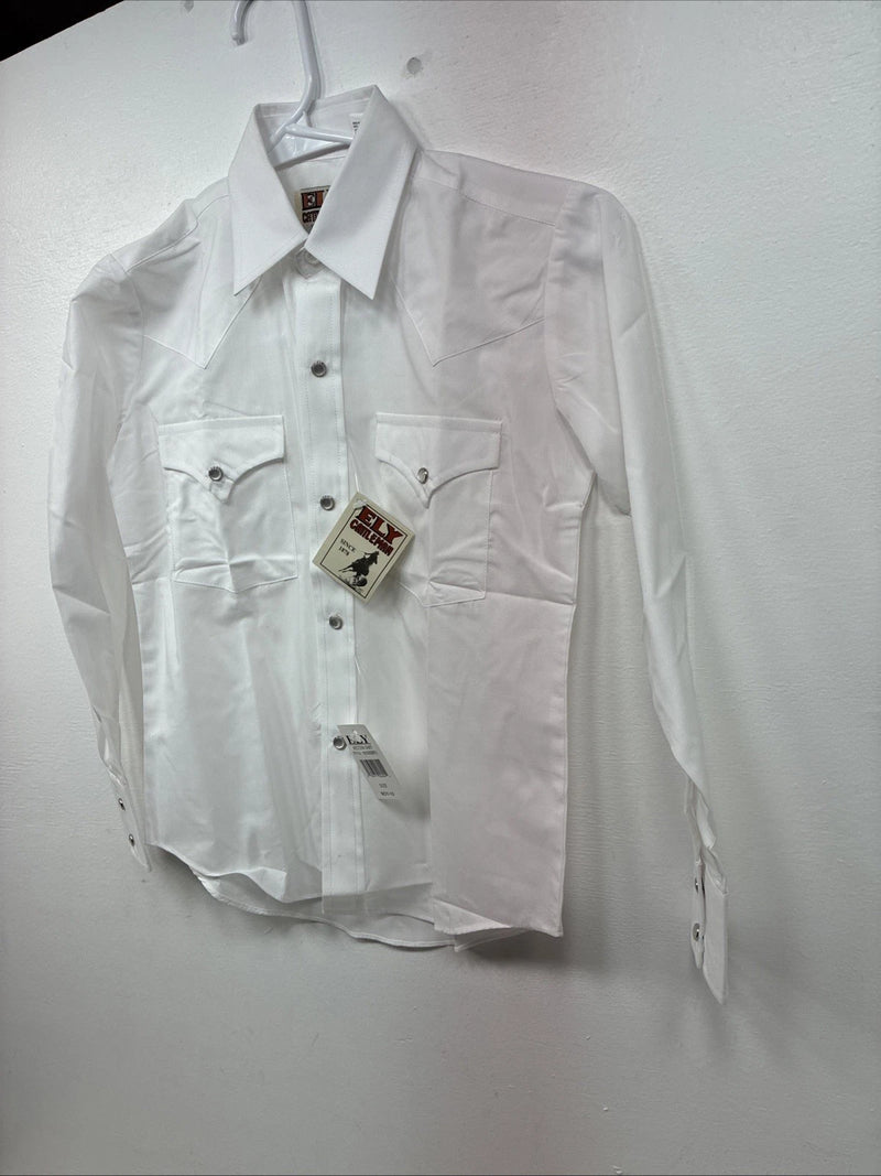 New Boys ELY Cattleman Cattleman White Long Sleeve Pearl Snap Size 10 DD-95