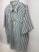 New Men’s ELY Cattleman Blue White Stripe Short Sleeve Pearl Snap XL M-21