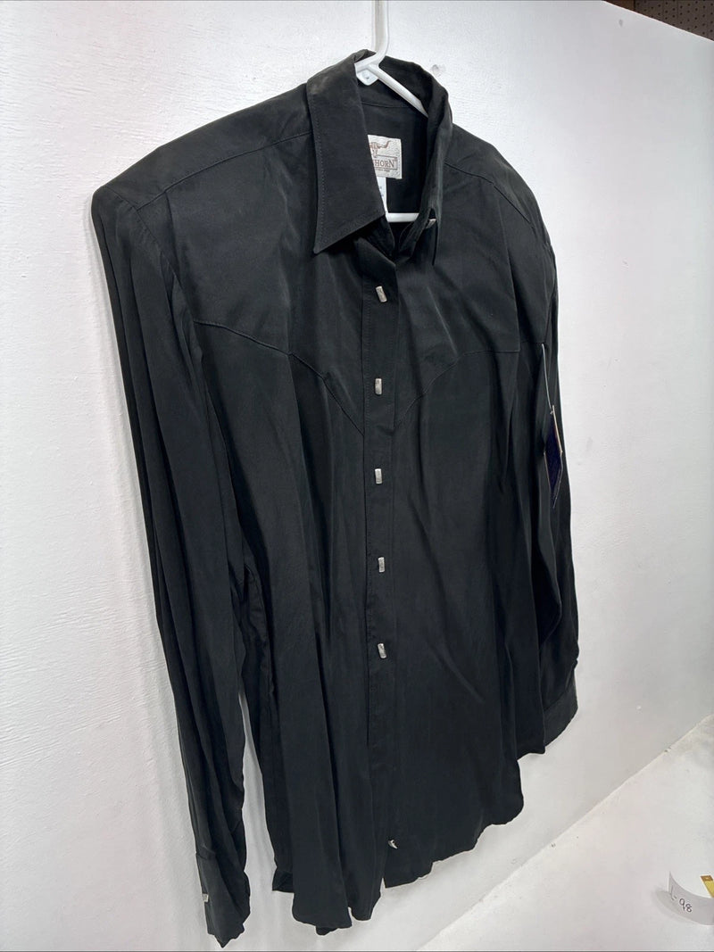 New Women’s Long Horn Black Long Sleeve Pearl Snap Large LL-97