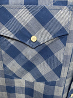 New Men’s White Horse Blue Checkered Short Sleeve Pearl Snap 2XL H-68