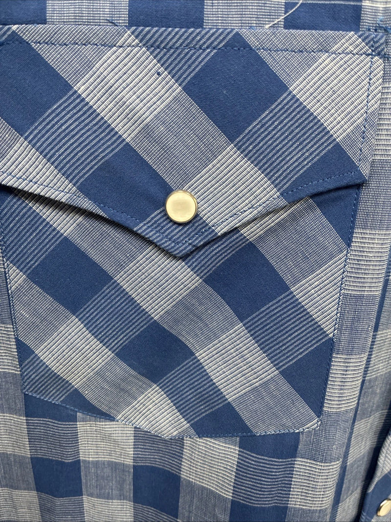 New Men’s White Horse Blue Checkered Short Sleeve Pearl Snap 2XL H-68
