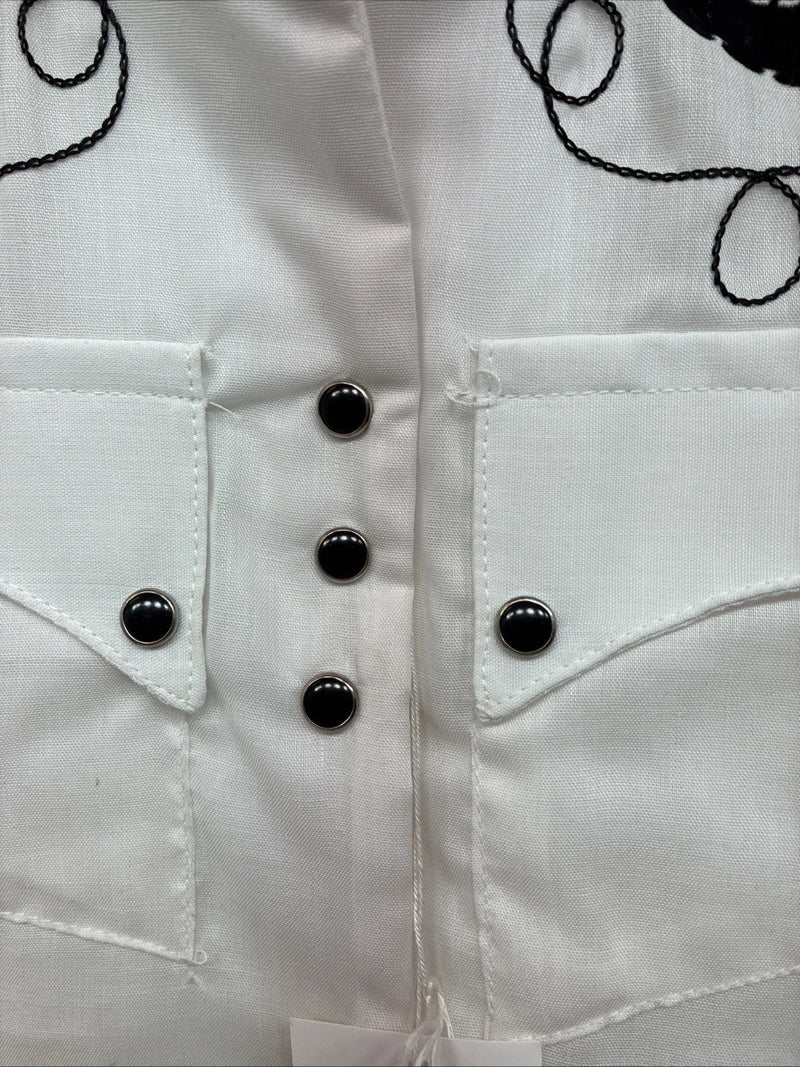 New Women’s Rockmount White Designed Short Sleeve Pearl Snap Size 32 LL-75