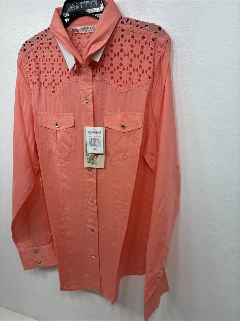New Women’s Cumberland Pink Design Long Sleeve Pearl Snap Small KK-54