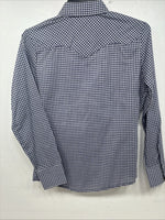 New Women’s Dickson Jenkins Blue Checker Long Sleeve Pearl Snap Size 34 GG-5