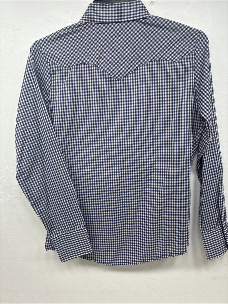 New Women’s Dickson Jenkins Blue Checker Long Sleeve Pearl Snap Size 34 GG-5