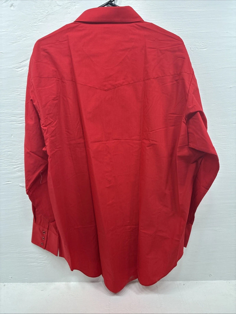 New Men’s ELY Cattleman Red Simple Long Sleeve Pearl Snap 18.5 X 35 2XL K-94