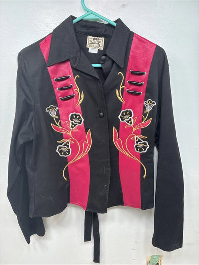 New Women’s 1849 RanchWear Black Design Long Sleeve Button Up Medium TT-120