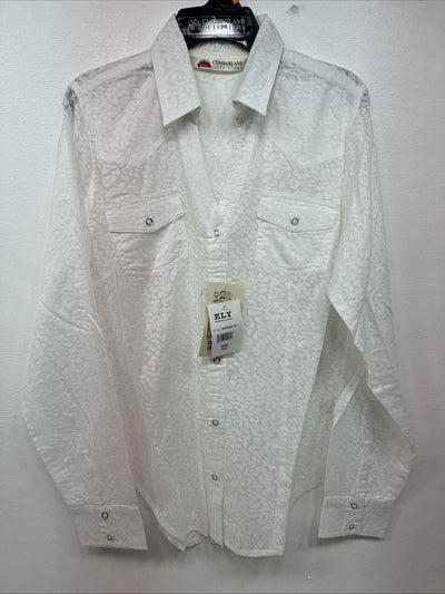 New Women’s Cumberland White Cheetah Print Long Sleeve Pearl Snap Medium LL-77